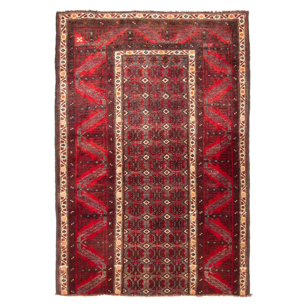 ECARPETGALLERY Hand-knotted Baluch Dark Grey Wool Rug - 3'7 x 5'5