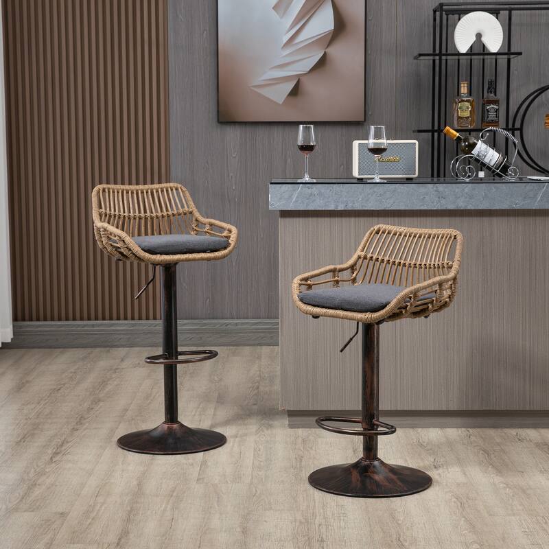 Set of 2 Modern Swivel Bar Stools, Adjustable Counter Height with Footrest, Gray