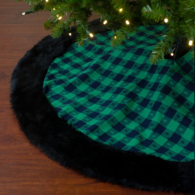 48" Green and Black Plaid Christmas Tree Skirt - 48