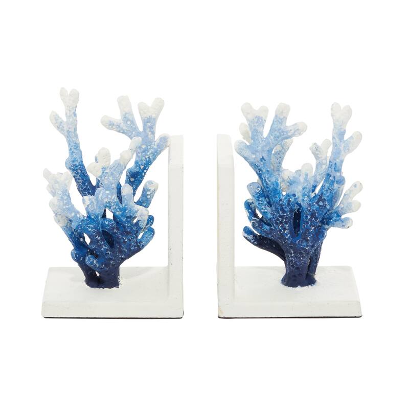Metal Coral Decorative Bookends - Set of 2 White or Blue - Roche River Decor