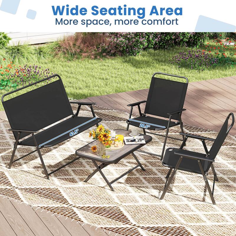 Costway 4 PCS Patio Folding Furniture Set Outdoor Conversation Set - See Details