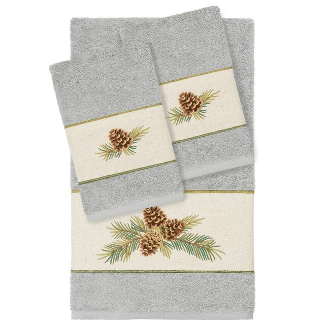 Authentic Hotel and Spa 100% Turkish Cotton Pierre 3PC Embellished Towel Set - Light Gray