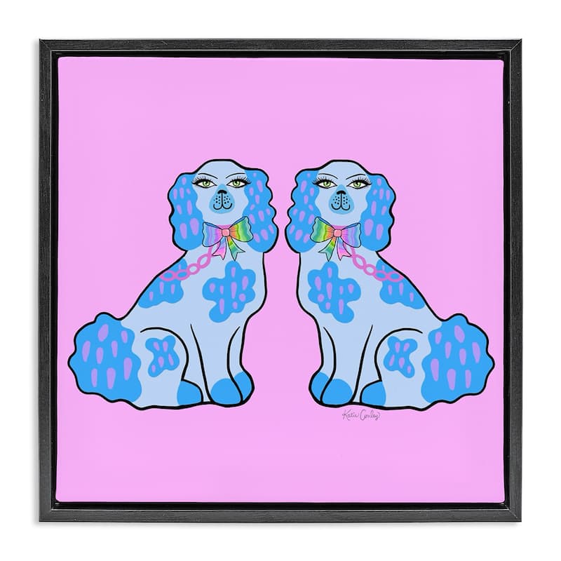 Stupell Funky Dogs Blue & Pink Framed Floater Canvas Wall Art Design By Katie Conley - 25 x 25 - Black