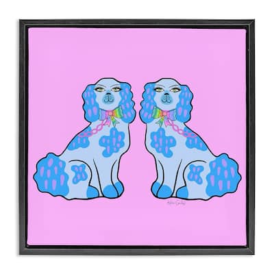 Stupell Funky Dogs Blue & Pink Framed Floater Canvas Wall Art Design By Katie Conley