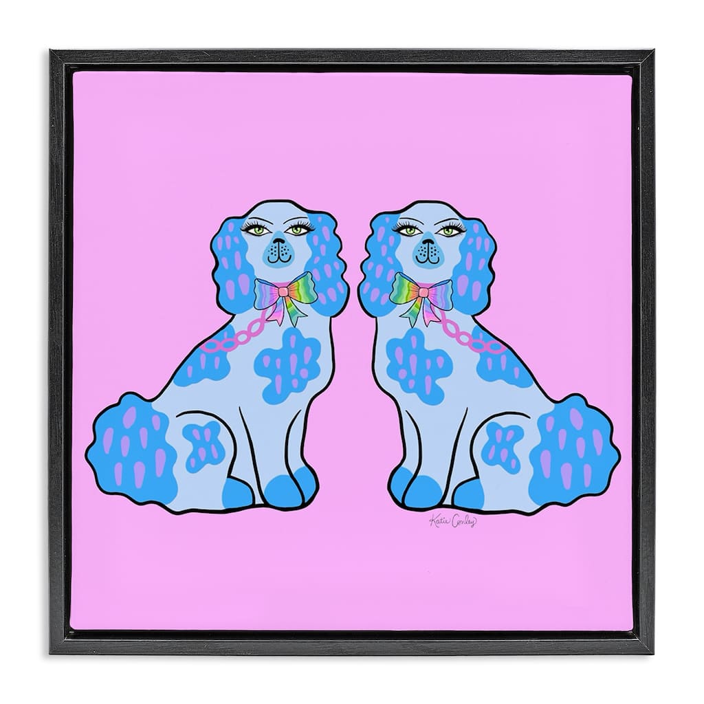 Stupell Funky Dogs Blue & Pink Framed Floater Canvas Wall Art Design By Katie Conley