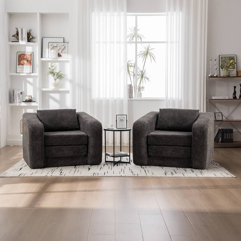 40" Convertible Chenille Floor Sofa Bed, Foldable Boneless Mattress Cloud Single Couch Lounge Chair with Armrest & Pillow