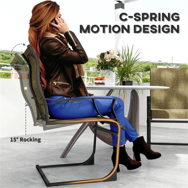 Metal Outdoor Chairs Set of 2 with Breathable Mesh and Swing - 23.6" W x 27.4" D x 39" H
