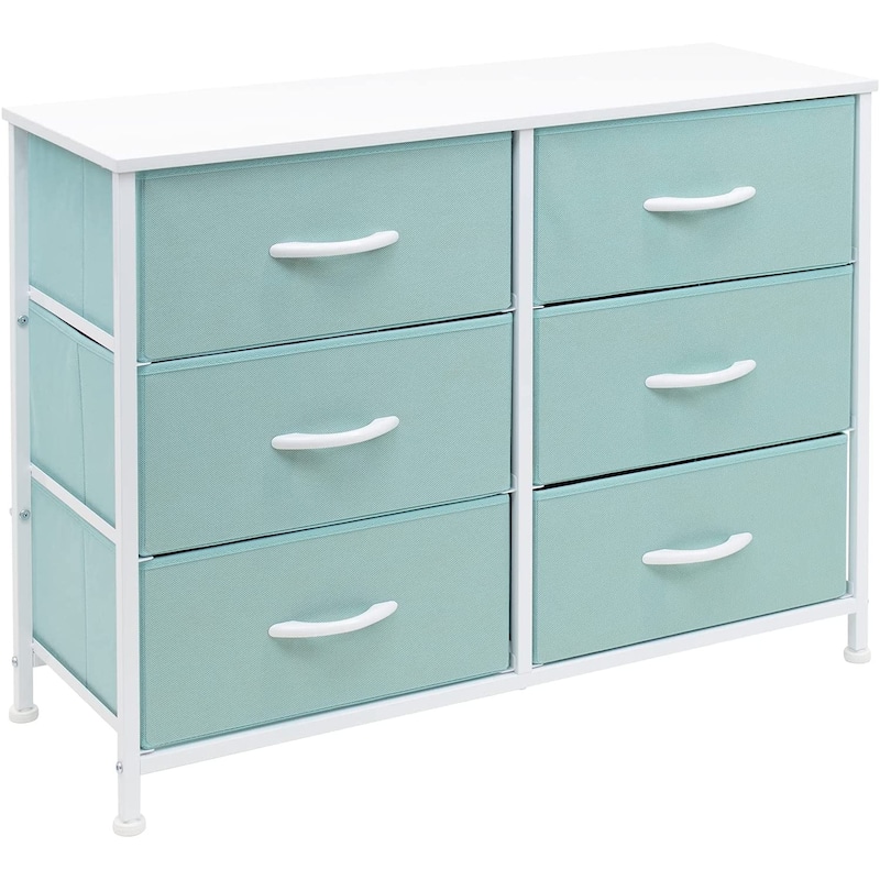 Dresser w/ 6 Drawers Furniture Storage Chest for Home, Bedroom - Aqua
