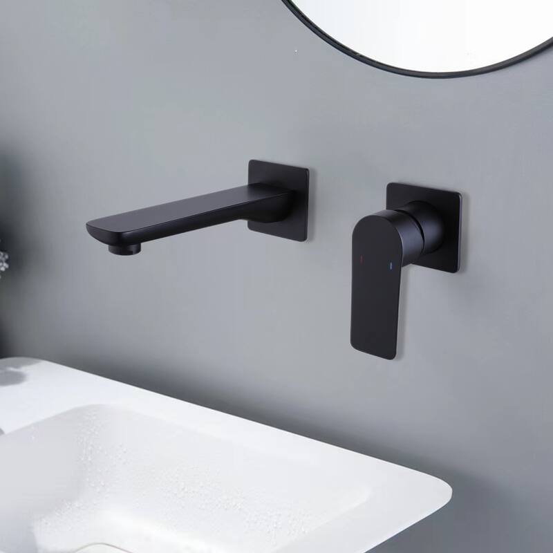 Modland Wall Mounted Bathroom Faucet Widespread with Single Handle Black