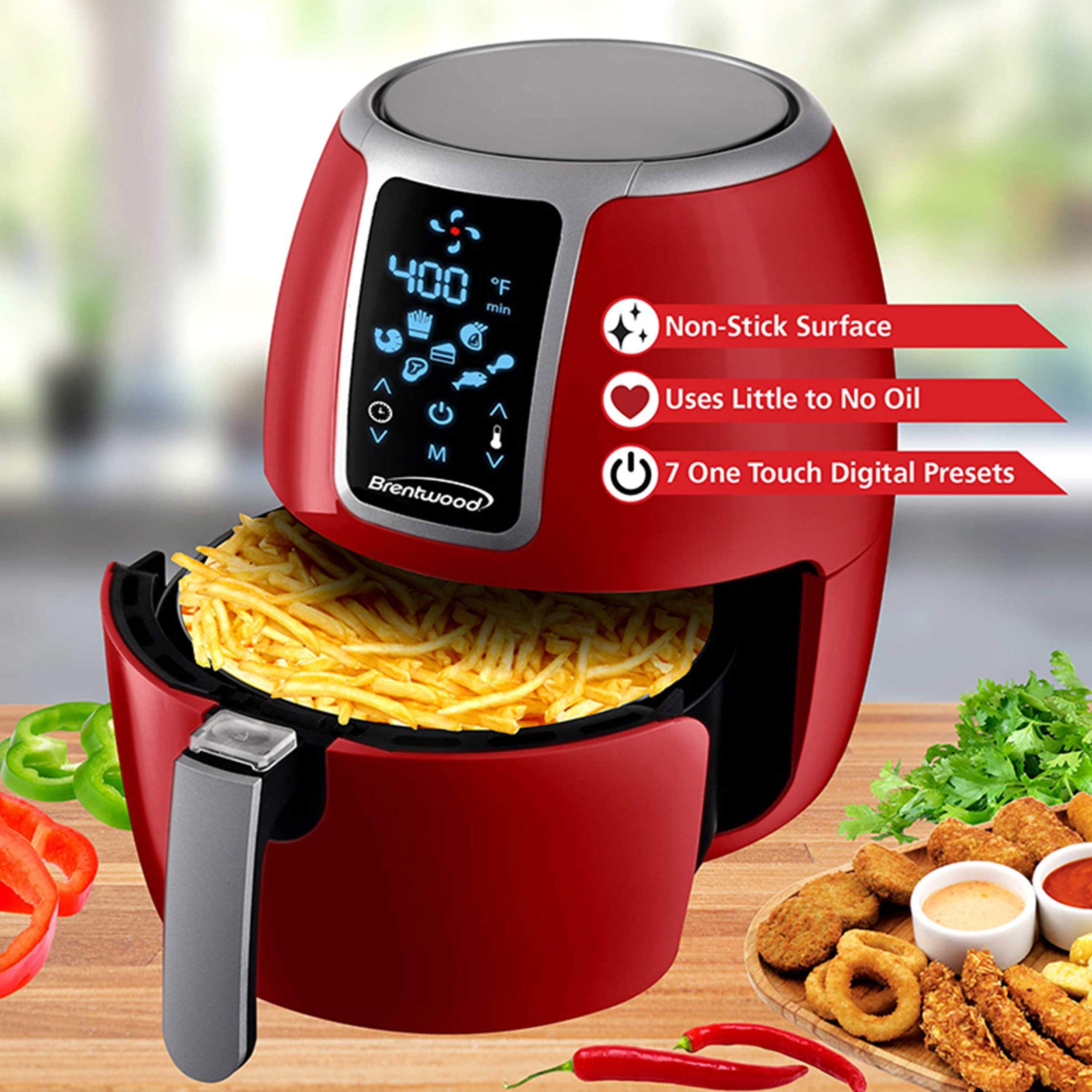 Brentwood Small 1400-Watt 4 qt. White Electric Digital Air Fryer with Temperature Control