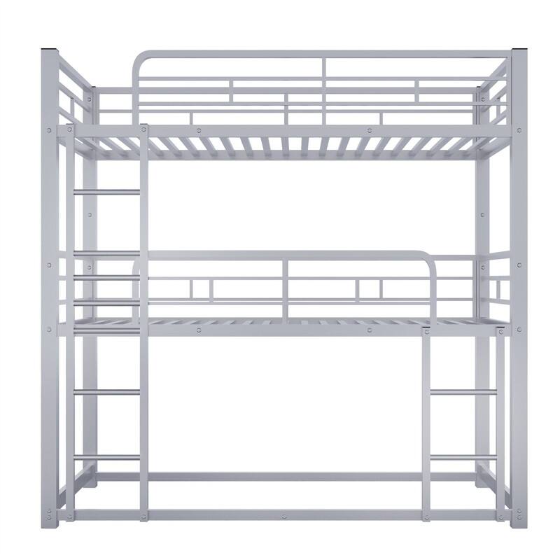 Metal Triple Bunk Beds, 3 Twin Bunk Beds for Kids Teens Boys Grils,Metal Heavy Duty Bunk Bed with Guardrail and Ladder