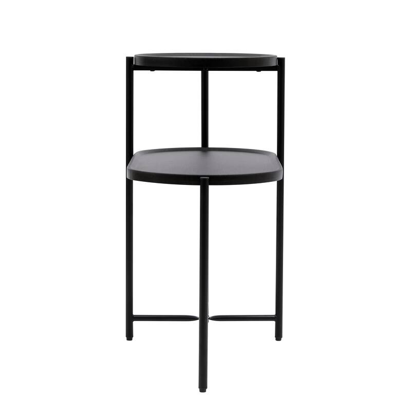 2 Tier Oval End Table Sofa Side Table Modern Home Storage Stand Wood Side Cabinet Narrow Side Coffee Table with Storage Tray