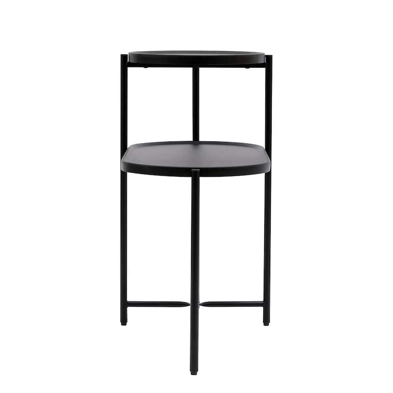 GDFStudio - Modern Compact 2-Tier Sofa Side Table with Smooth Edge Shelf, Metal Frame & X-shaped Support - 27.55"L