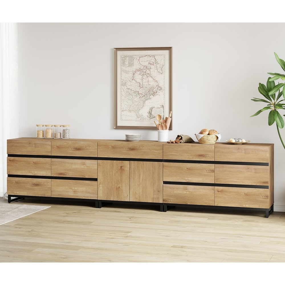 WAMPAT Modern Dresser with Adjustable Shelves, 3 in 1 Chest with Glass Doors and Storage Cabinet for Bedroom