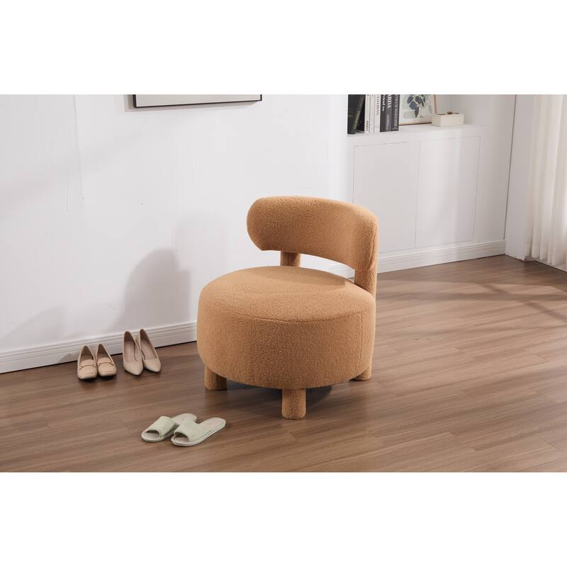 Simple Side Chair Upholstered Chair with Curved Backrest, Accent Chair Khaki Dressing Chair Reading Chair