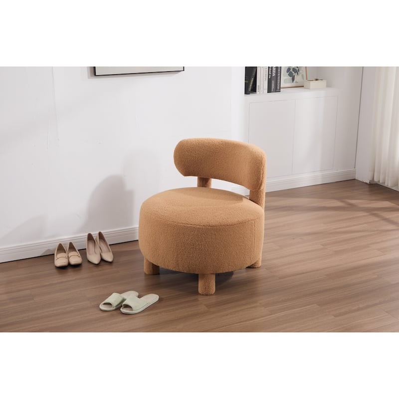 Teddy Fabric Armless Accent Chair With Curved Backrest And Solid Wood Legs Upholstered Chair Slipper Side Chair