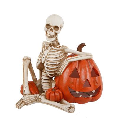 Skeleton & Pumpkin W/ Color Changing Led Lights, Ployresin Ft-2633E