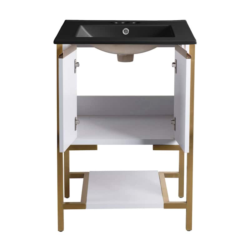 Marseille 24 In. White Bathroom Vanity With Black, 3-Hole Ceramic Sink Top