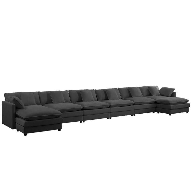 Mixoy 217''U-Shaped Modular Sectional Sofa,8-Seater Cloud Couch with Ottoman and Cushions,Sleeper Deep Seat Couches - 6+2