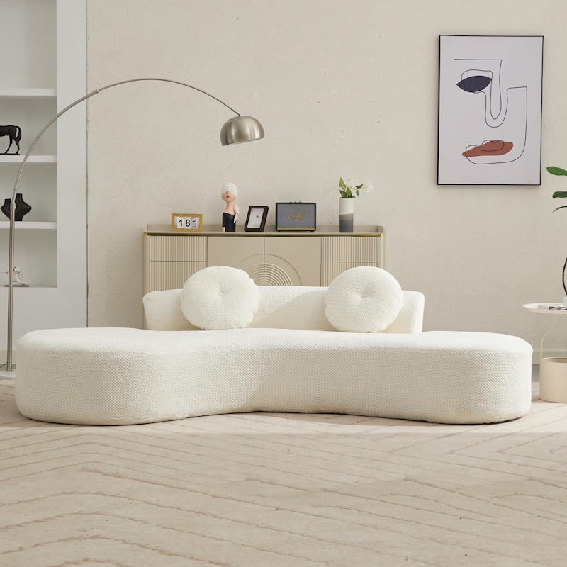 Curved Sofa Couch with Chaise, Modern Sleeper Sofa with Ottoman Bench, 105.5"