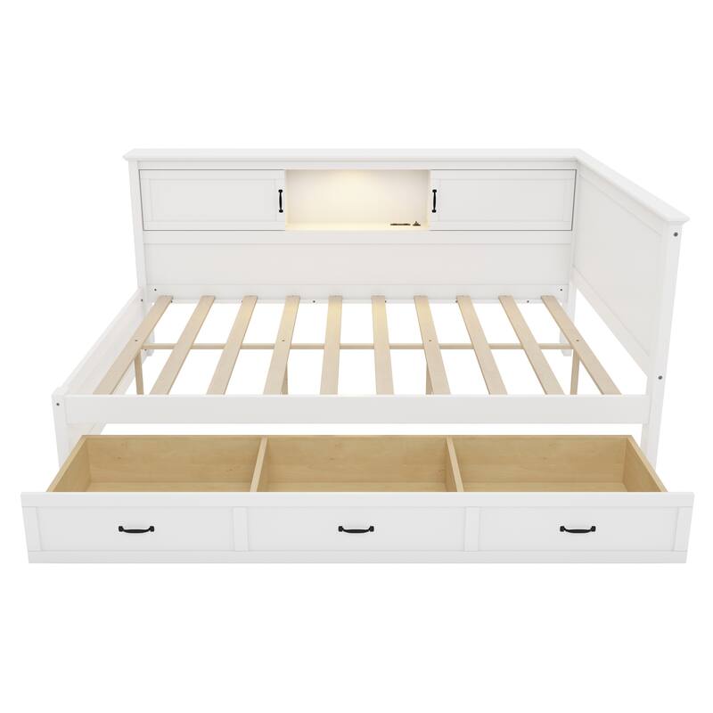 L-Shaped Bed Frame with 3 Spacious Drawers, LED Downlight by Harper&Bright Designs