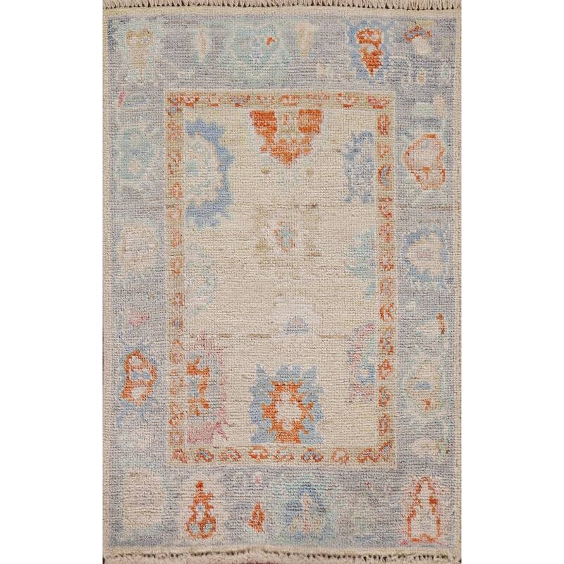 Hand Knotted Oriental 100% Wool Carpet Transitional Floral Beige & Ivories Oushak Area Rug - 2' 11'' X 1' 11''