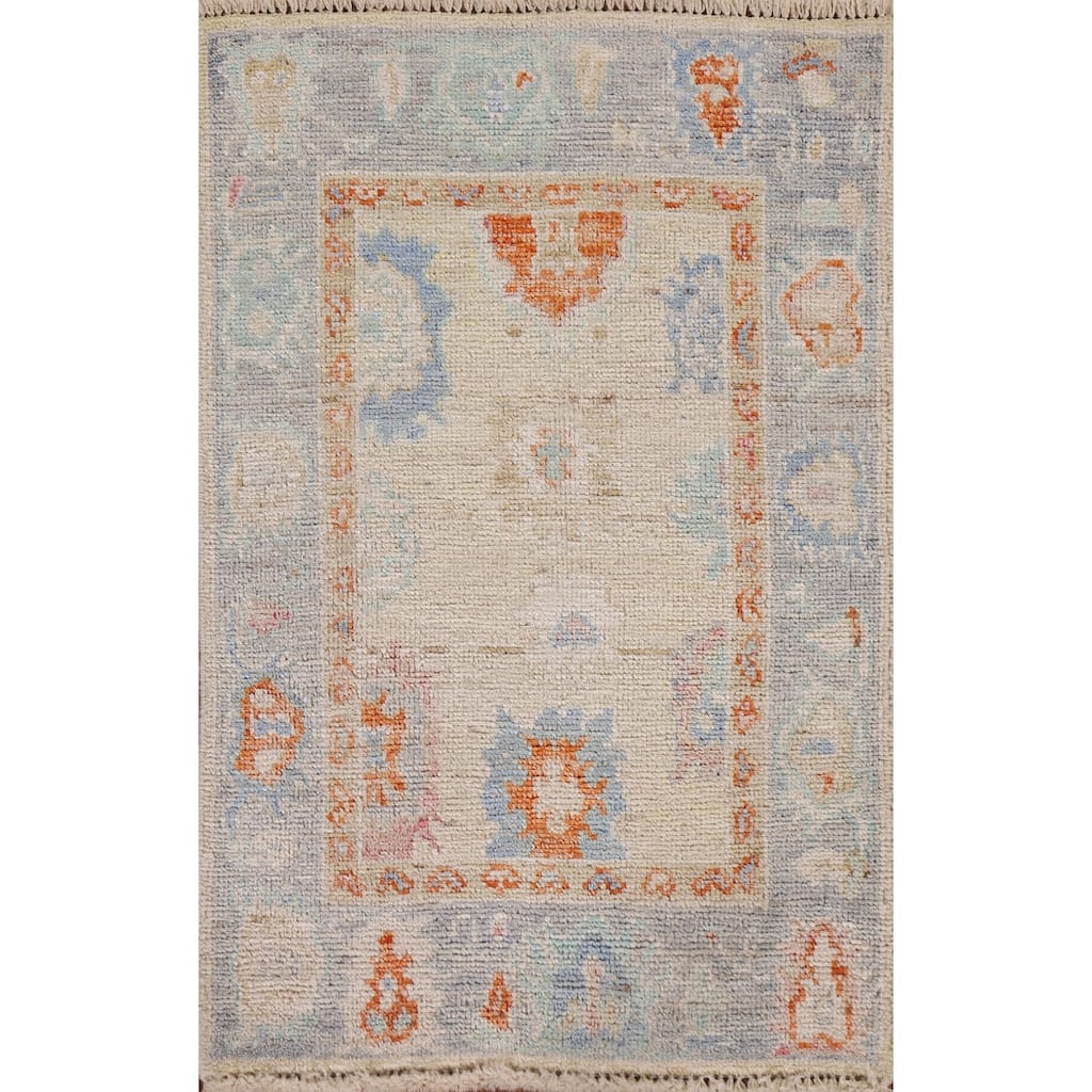 Hand Knotted Oriental 100% Wool Carpet Transitional Floral Beige & Ivories Oushak Area Rug - 2' 11'' X 1' 11''