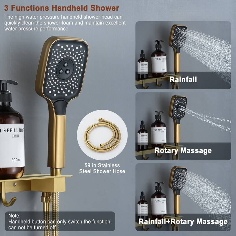 Wall Mounted 12 Inch Thermostatic 3 Functions Luxury Shower System