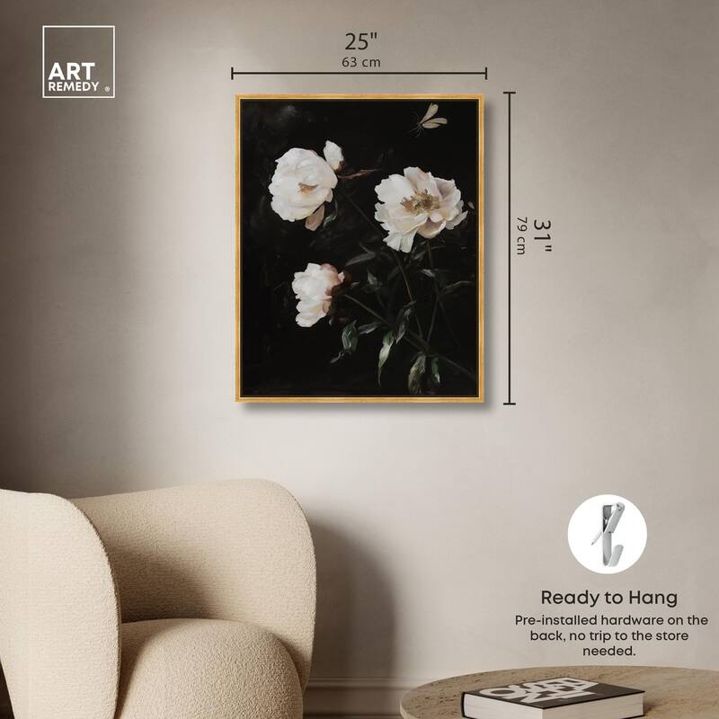 White Peony Nocturne Canvas by Art Remedy