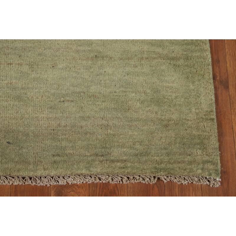 Hand Knotted Oriental 100% Wool Carpet Modern Solid Green Gabbeh Area Rug - 5' 0'' X 3' 5''