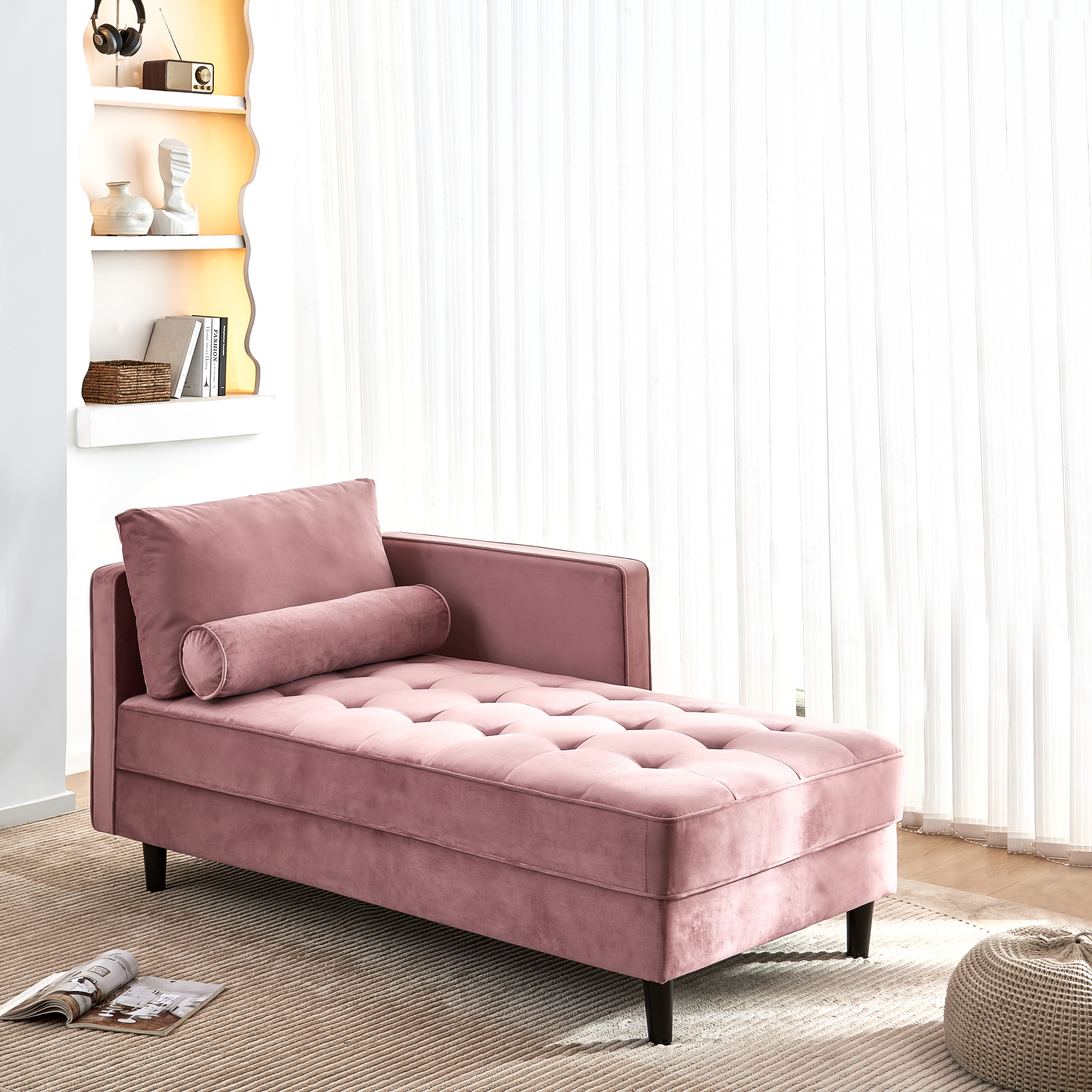 Pink tufted chaise online lounge