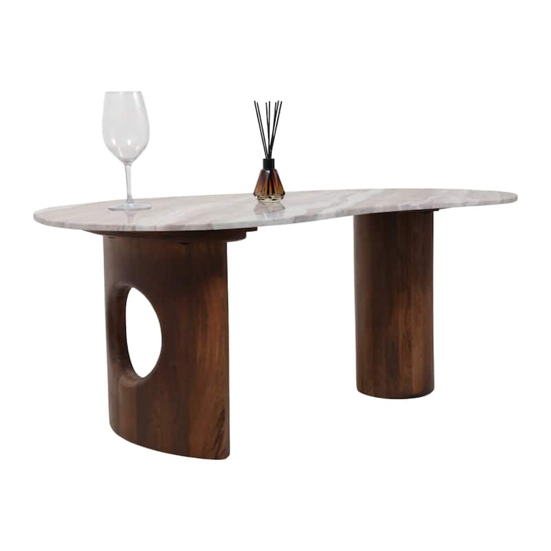 Wood Marble Coffee Table Modern Style Length Living Room - 18" Brown - 40.5" x 21" x 18.5"