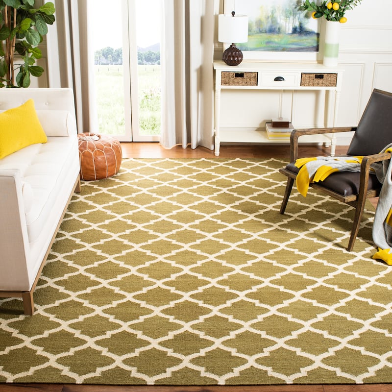 SAFAVIEH Handmade Flatweave Dhurries Hylkije Modern Wool Rug - 8' x 10' - Green/Ivory