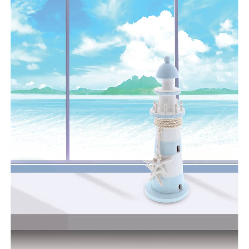 CoTa Global Blue Lagoon Wooden Lighthouse 12 Inch, Nautical Decor - 5″Lx4.35″Wx11.5″H