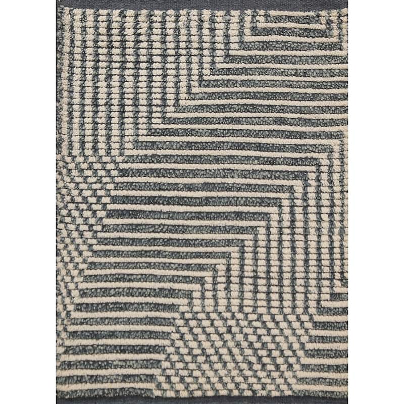 Striped Moroccan Modern Foyer Rug Handmade Beige Wool Carpet - 2'0"x 3'0"