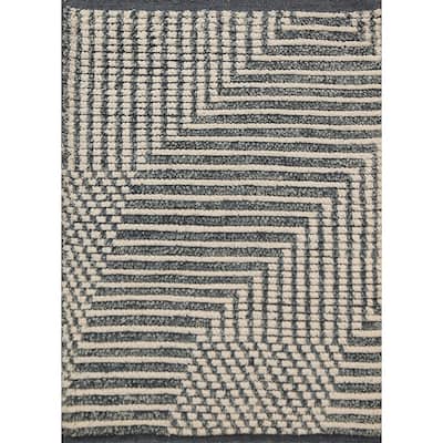 Striped Moroccan Modern Foyer Rug Handmade Beige Wool Carpet - 2'0"x 3'0"