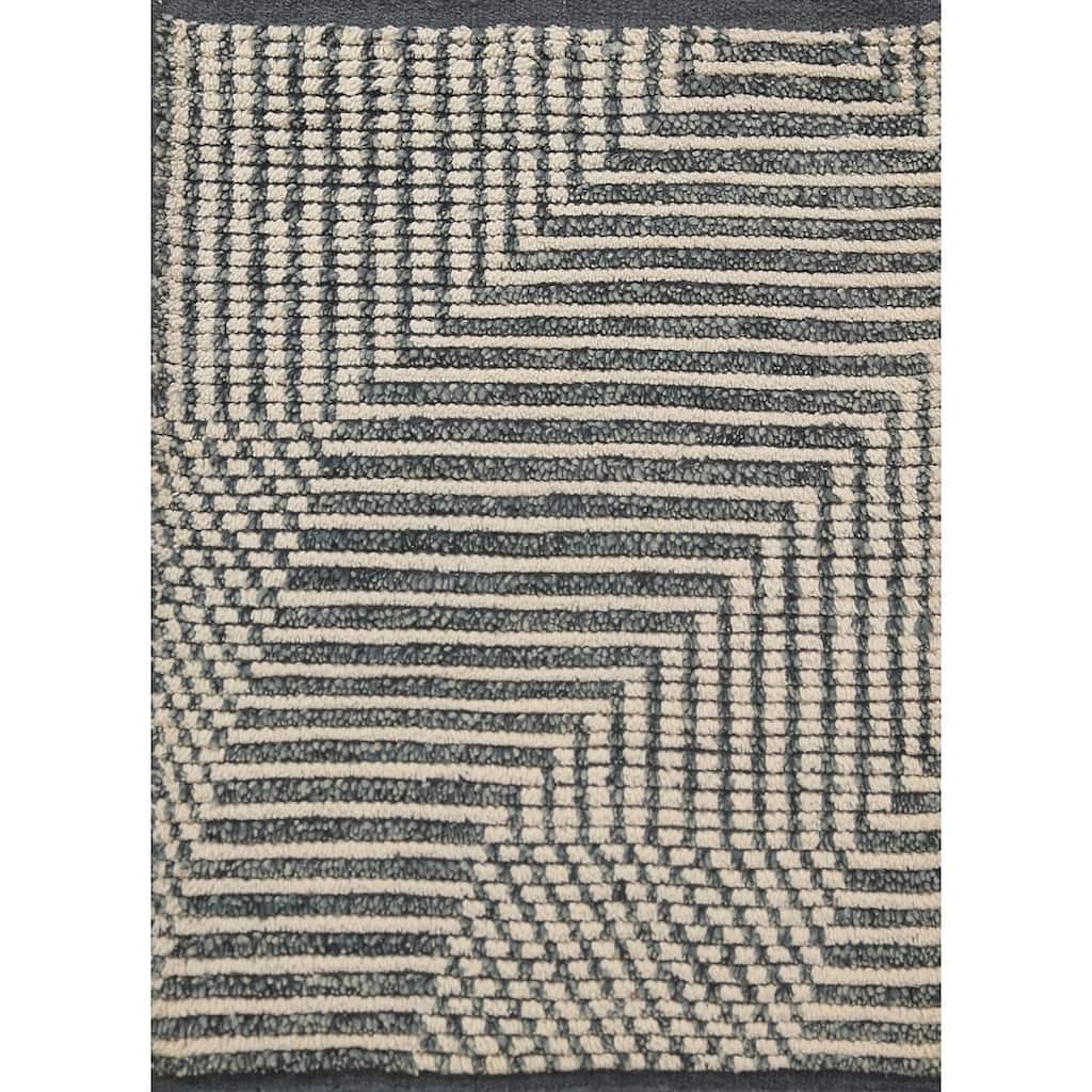 Striped Moroccan Modern Foyer Rug Handmade Beige Wool Carpet - 2'0"x 3'0"