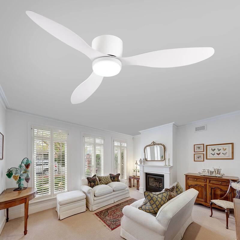 52"Smart Flush Mount Ceiling Fans with Lights Remote,Quiet DC Motor,Low Profile Ceiling Fan,Control with WIFI Alexa App,Dimmable