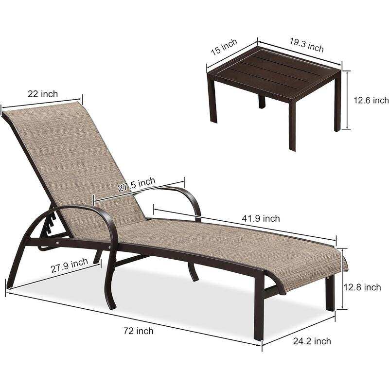 PURPLE LEAF Chaise Lounge Chair for Outdoor 3 Pieces Cast Aluminum Sunbathing Lounge Chairs for Patio Lawn Patio Lounge Chair