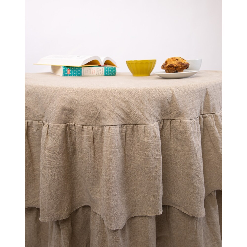 Cottage Home French Ruffle Linen Round Tablecloth Bed Bath