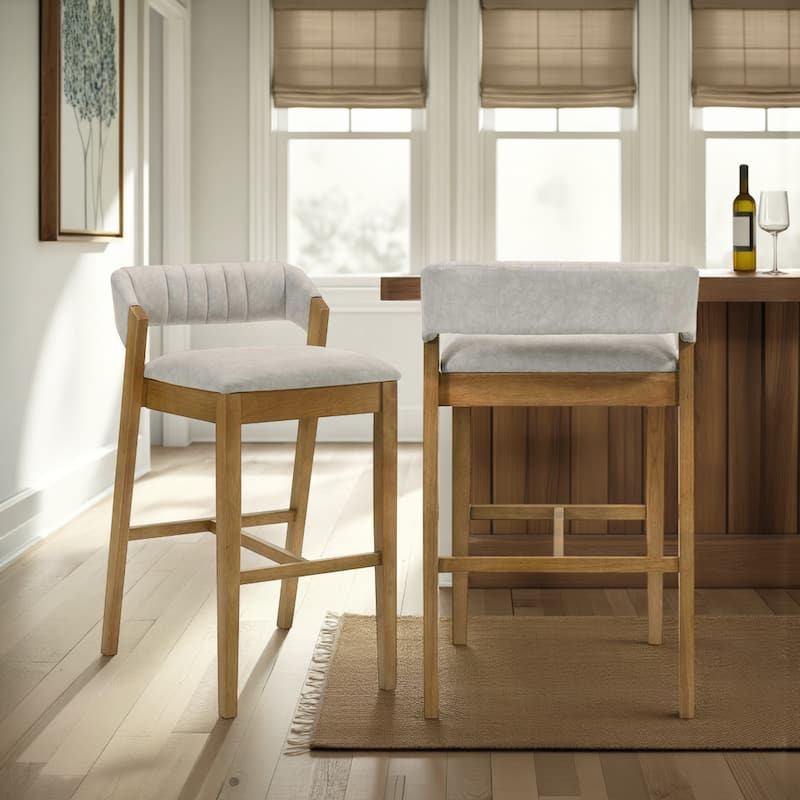 Landyn Modern Bar Stool, Upholstered Counter Height Chair with Wood Frame - Set of 2 - Gray - Bar Height