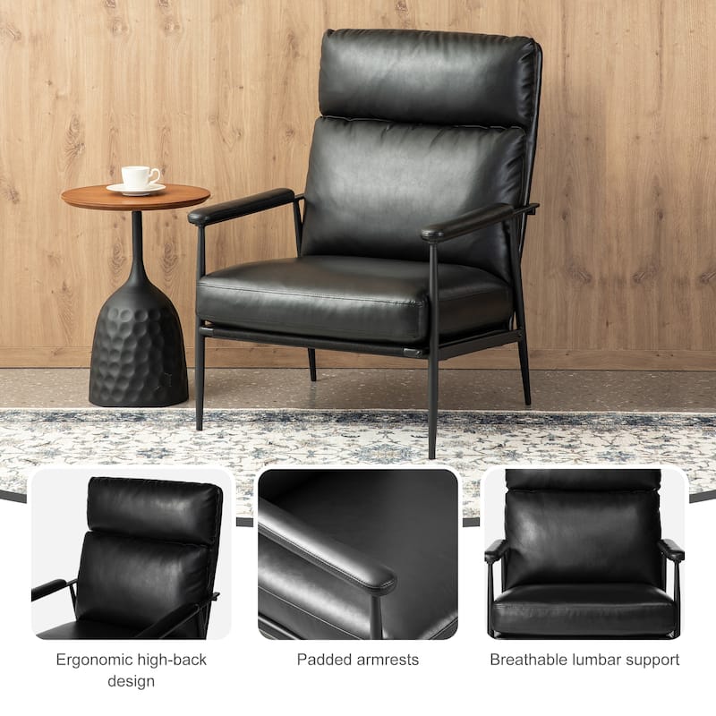 Glitzhome 33.75"W Mid-Century Modern Leatherette Armchair With High Back and Padded Arms - 33.75" W x 39.5" H x 28" D