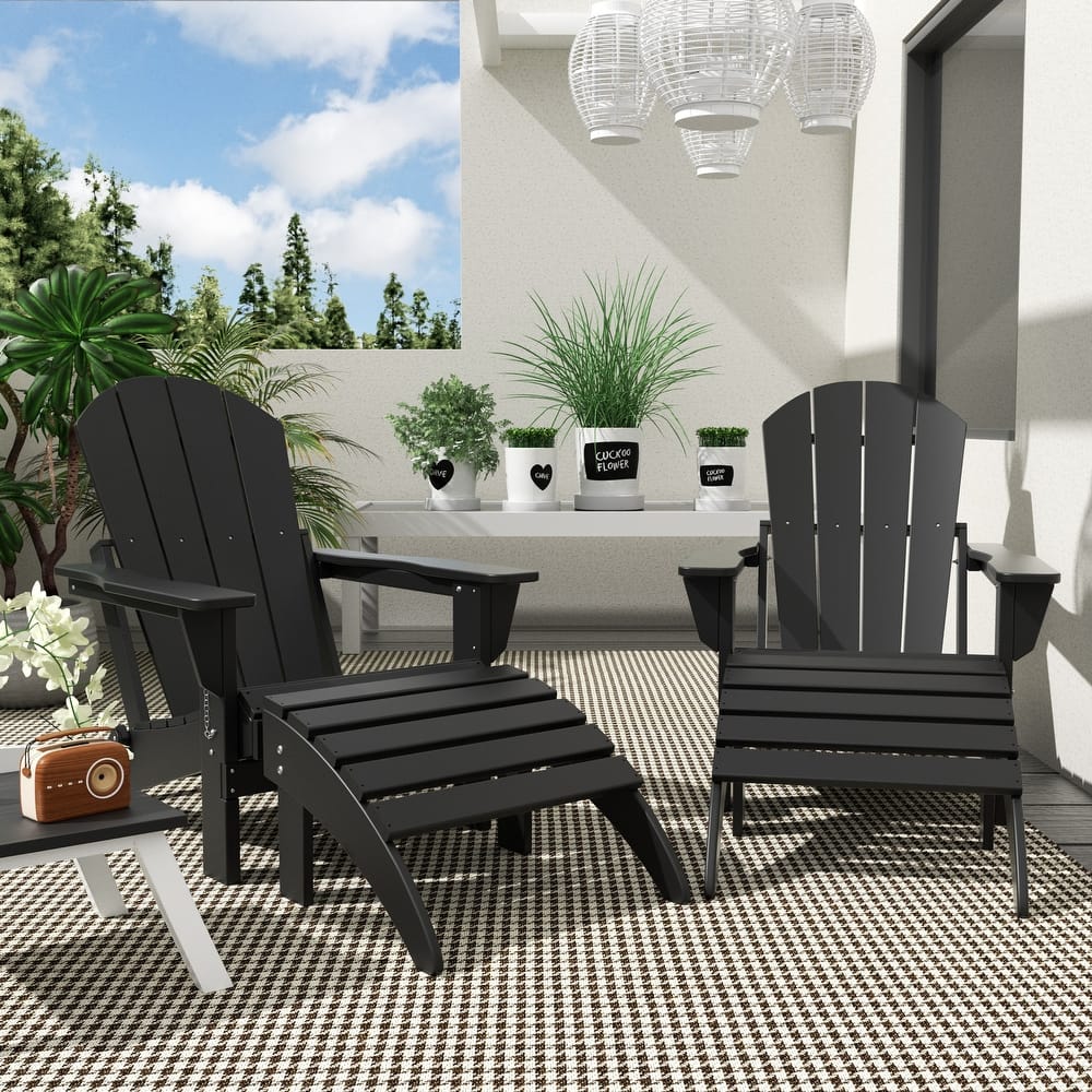 Laguna Hdpe All Weather Outdoor Patio Foldable Adirondack Chairs With Ottomans (5-Piece Set)
