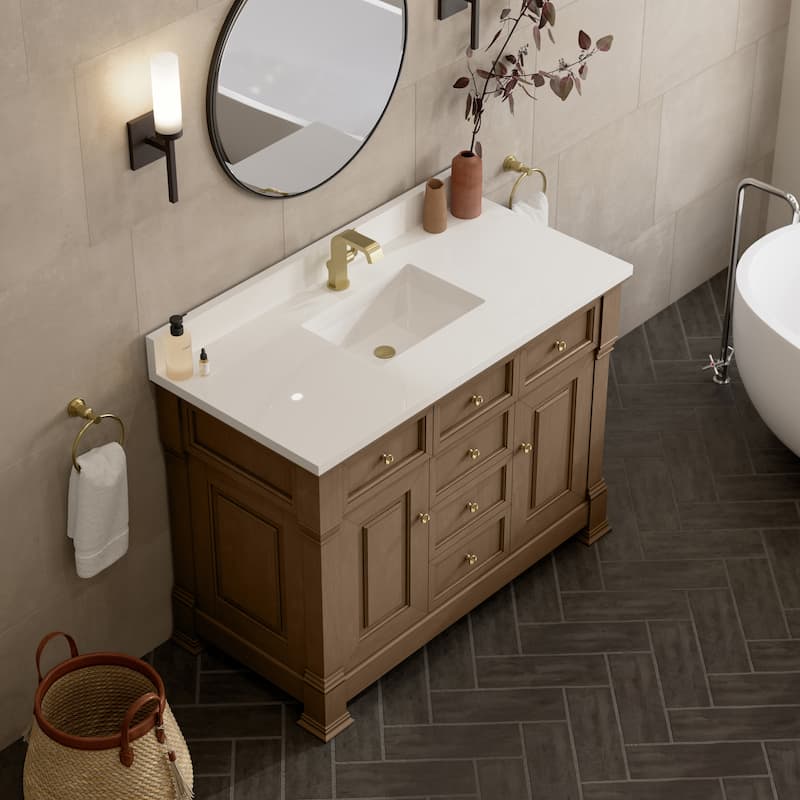 Brookfield 48" Single Vanity, Pecan - White Zeus - Single Hole