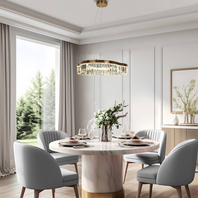 Modern Gold LED Crystal Drum Chandelier for Dining Living Room