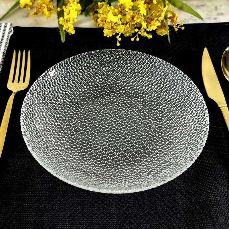 Stylish Glass Soup Plates with Pebble Design Perfect for Serving Soup Salads or Pasta - Set-1 - Clear