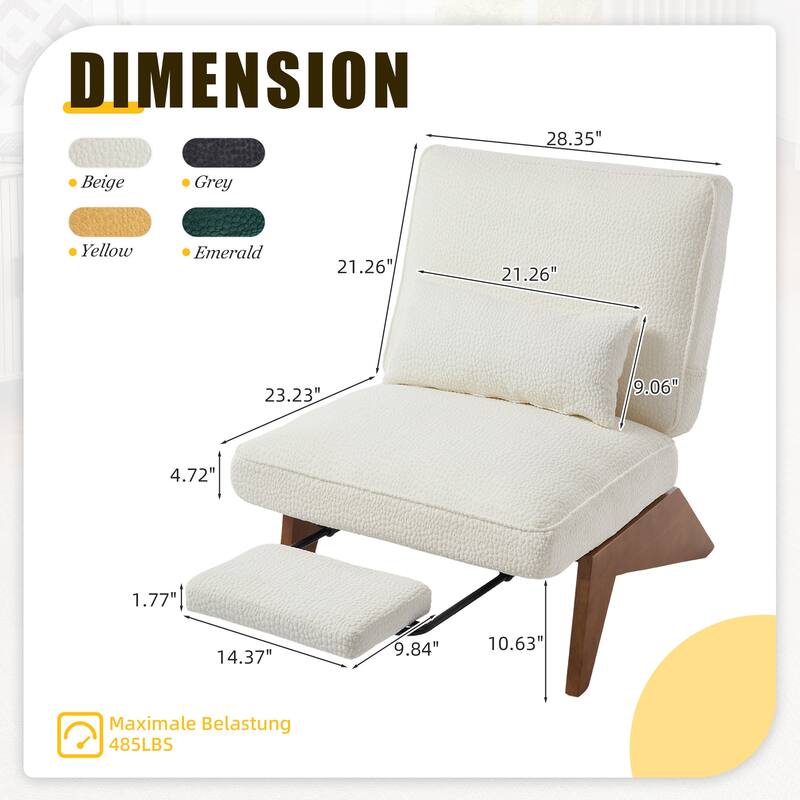 HOMEFUN Upholstered Modern Multi-Position Adjustable Wooden Base Lounge Chair with Footrest and Lumbar Pillow