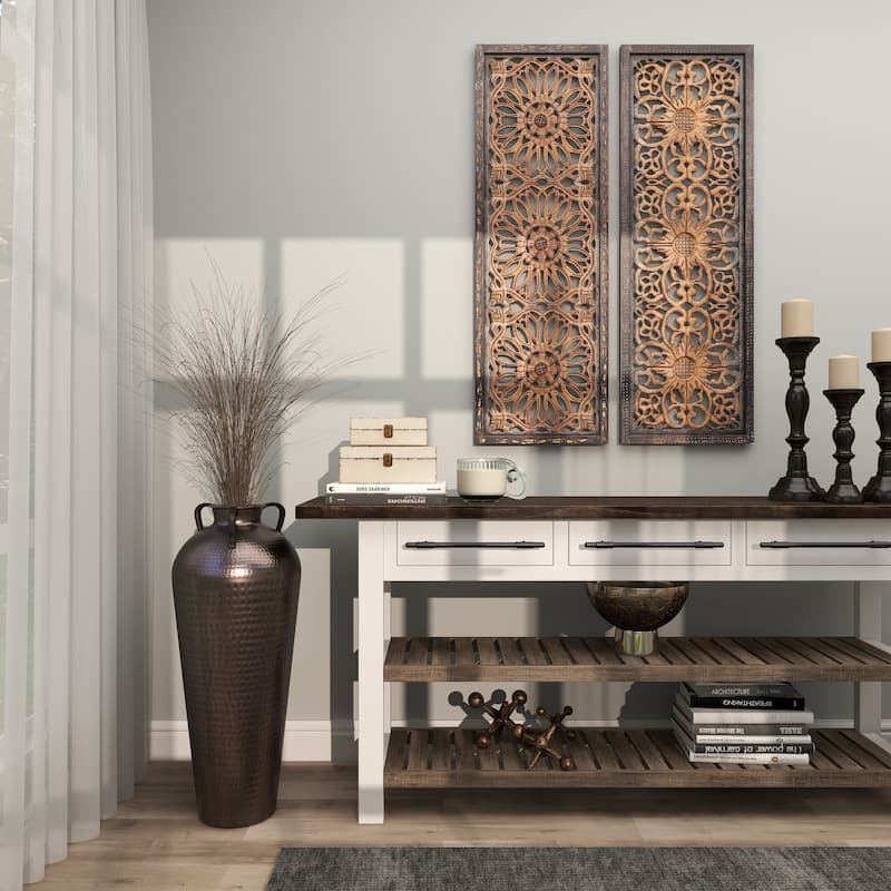 Bronze Hammered Solid Iron Jug Floor Vase