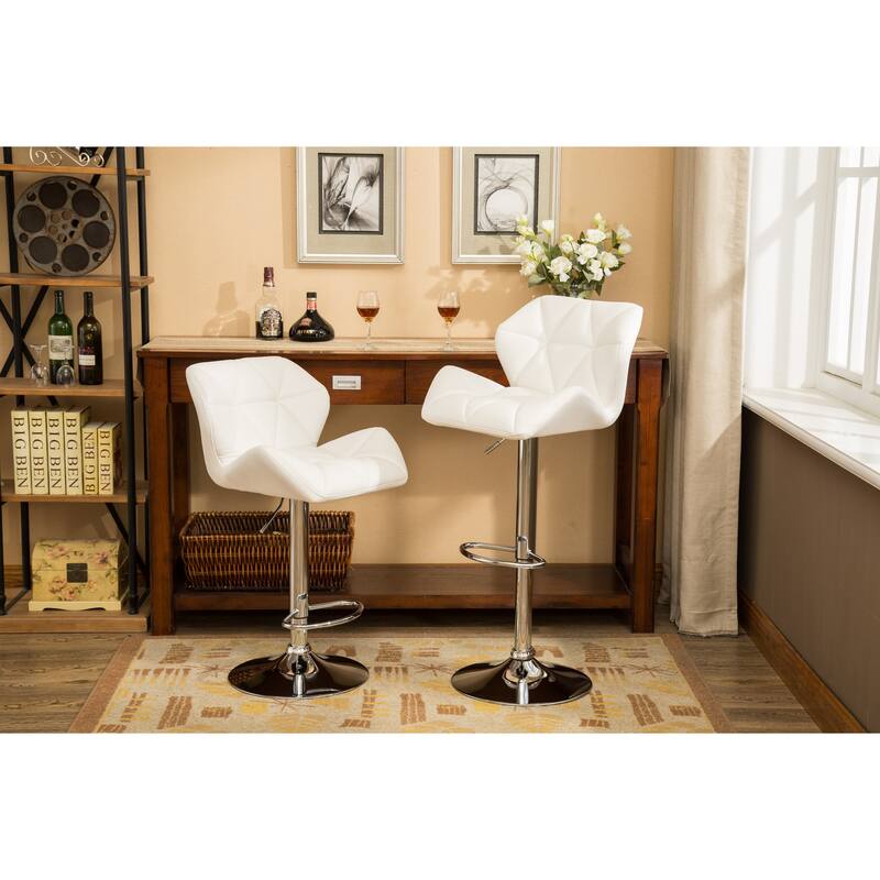 2-Piece Swivel Diamond-Tufted Leather Counter Stools Bar Stools with Adjustable Height & Footrest Dining Stools