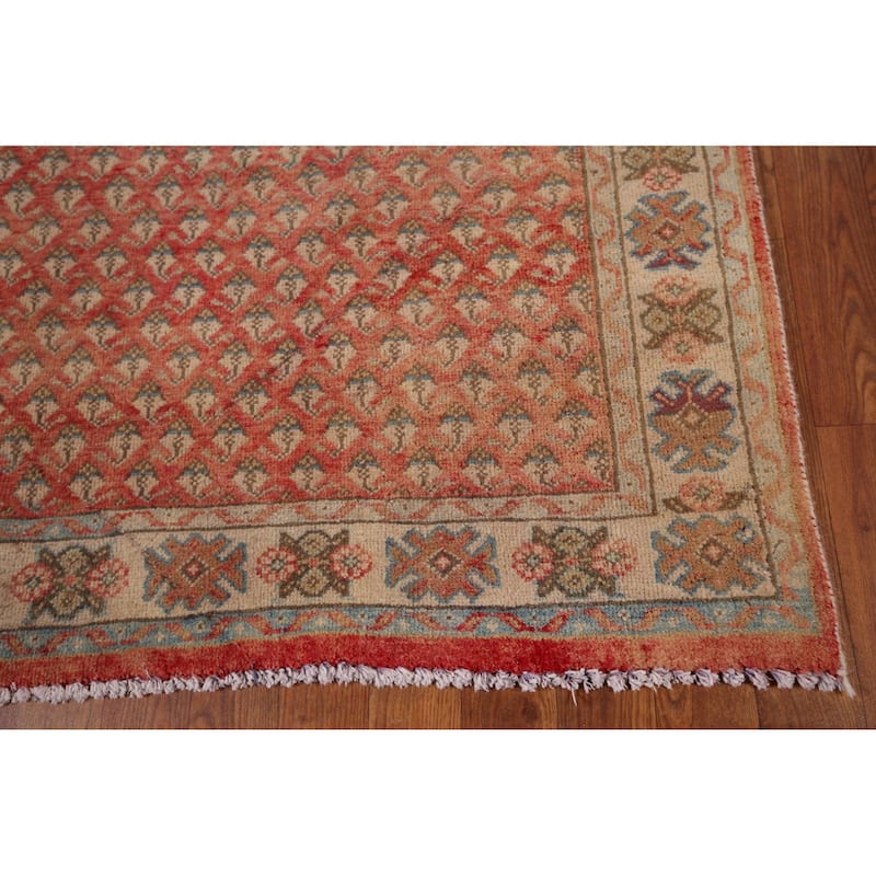 Geometric Botemir Persian Vintage Runner Rug Hand-Knotted Wool Carpet - 3'6" x 11'2"